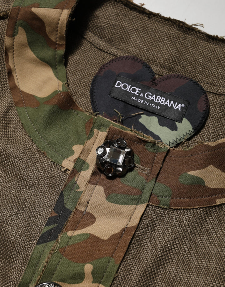 Dolce & Gabbana Brown Camouflage Linen Button Down Jacket