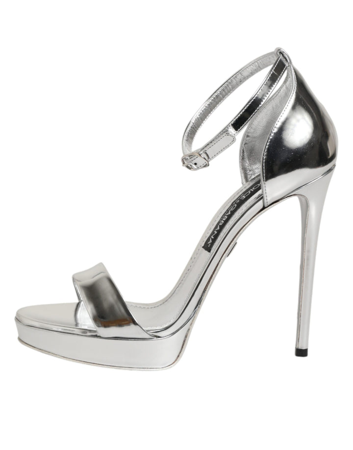 Dolce & Gabbana Silver Leather Platform Keira Sandals Shoes