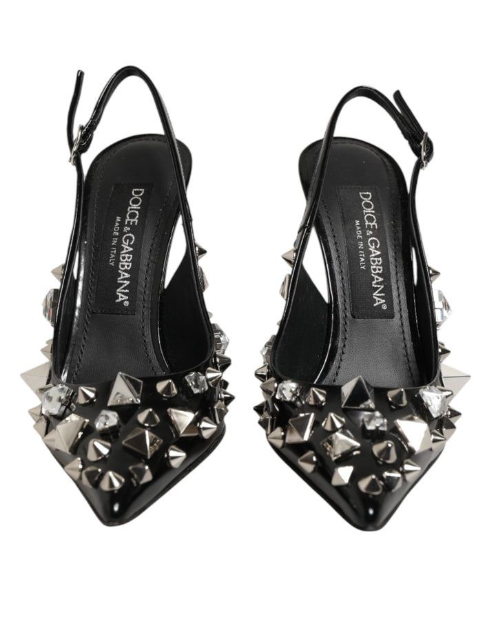 Dolce & Gabbana Black Studded Leather Heels Slingbacks Shoes