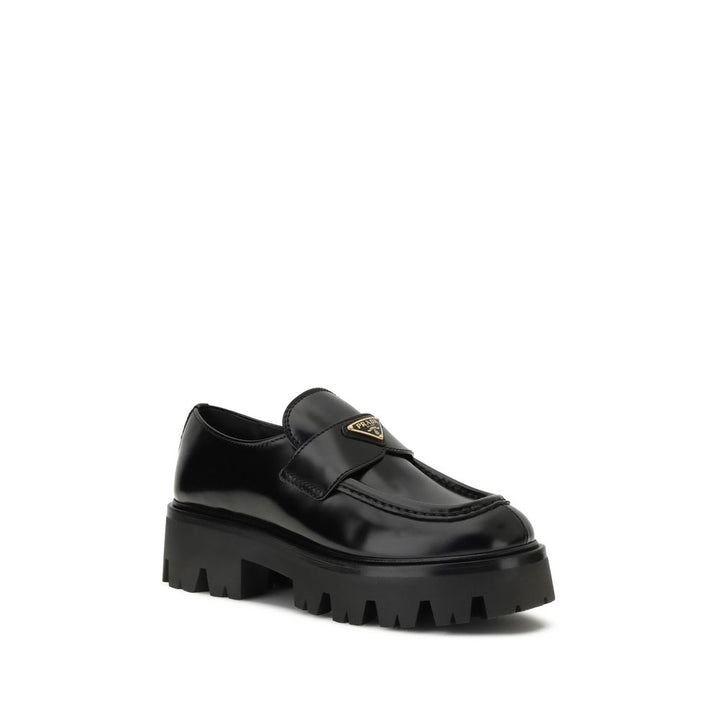 Prada Black Calf Leather Bos Taurus Platform Loafers
