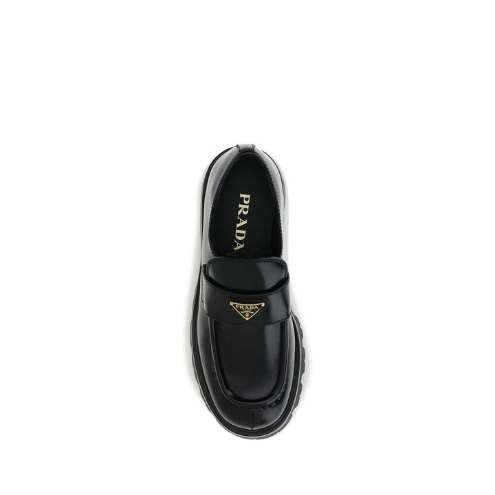Prada Black Calf Leather Bos Taurus Platform Loafers