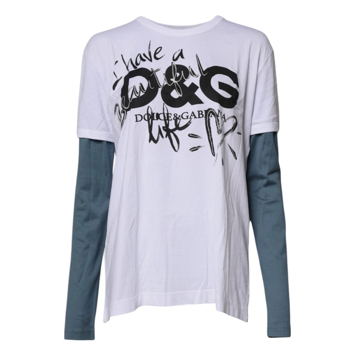 Dolce & Gabbana White Graphic Print Cotton Crew Neck T-shirt