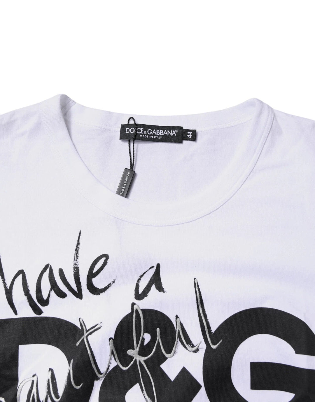 Dolce & Gabbana White Graphic Print Cotton Crew Neck T-shirt