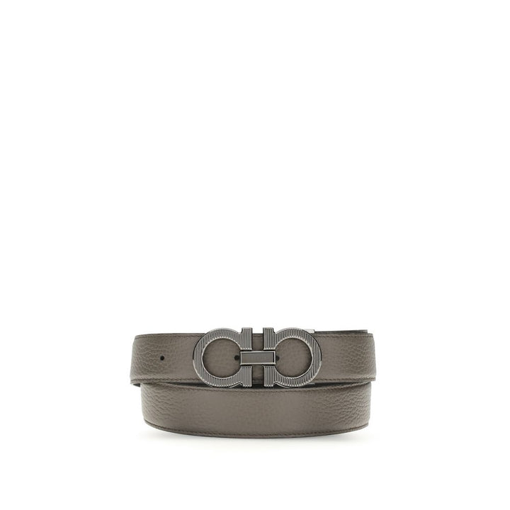 Ferragamo Gray Calf Leather Bos Taurus Belt