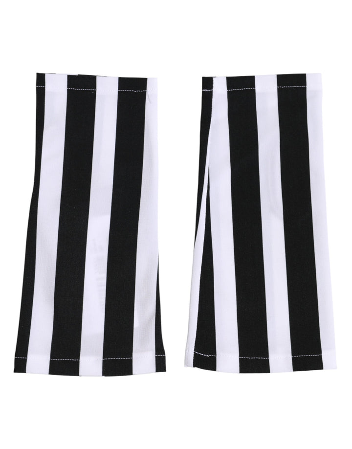 Dolce & Gabbana Black White Nylon Fingerless Wrist Length Gloves