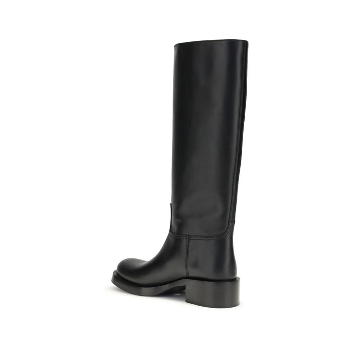 Prada Black Calf Leather Bos Taurus High Heel Boots