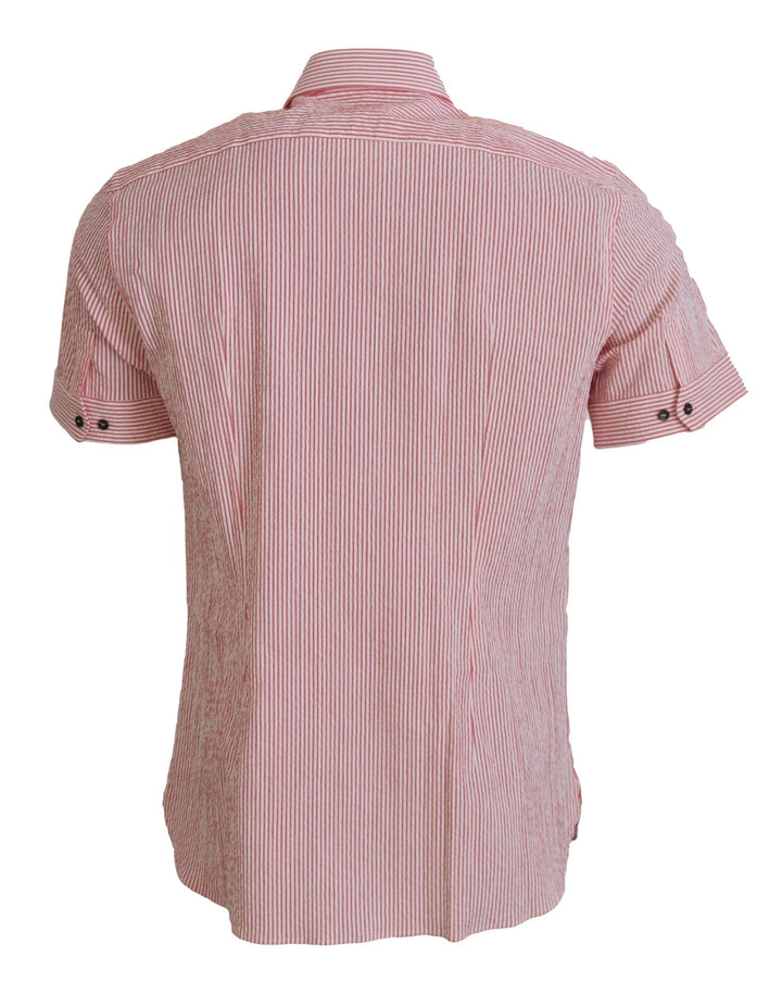 Dolce & Gabbana Red White Striped Cotton Short Sleeve Shirt