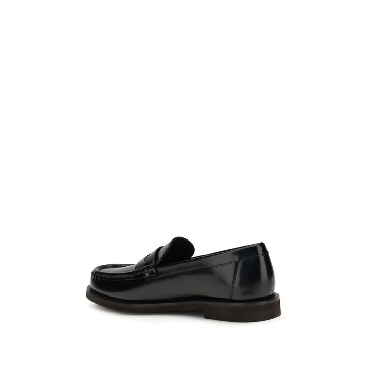 Brunello Cucinelli Black Leather Slip-On Loafers