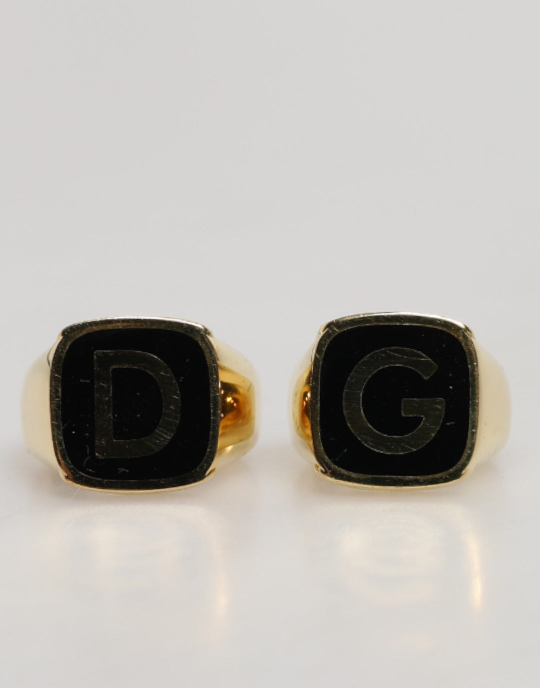 Dolce & Gabbana Gold-Tone Real Brass Black Enamel "DG" Adjustable Rings