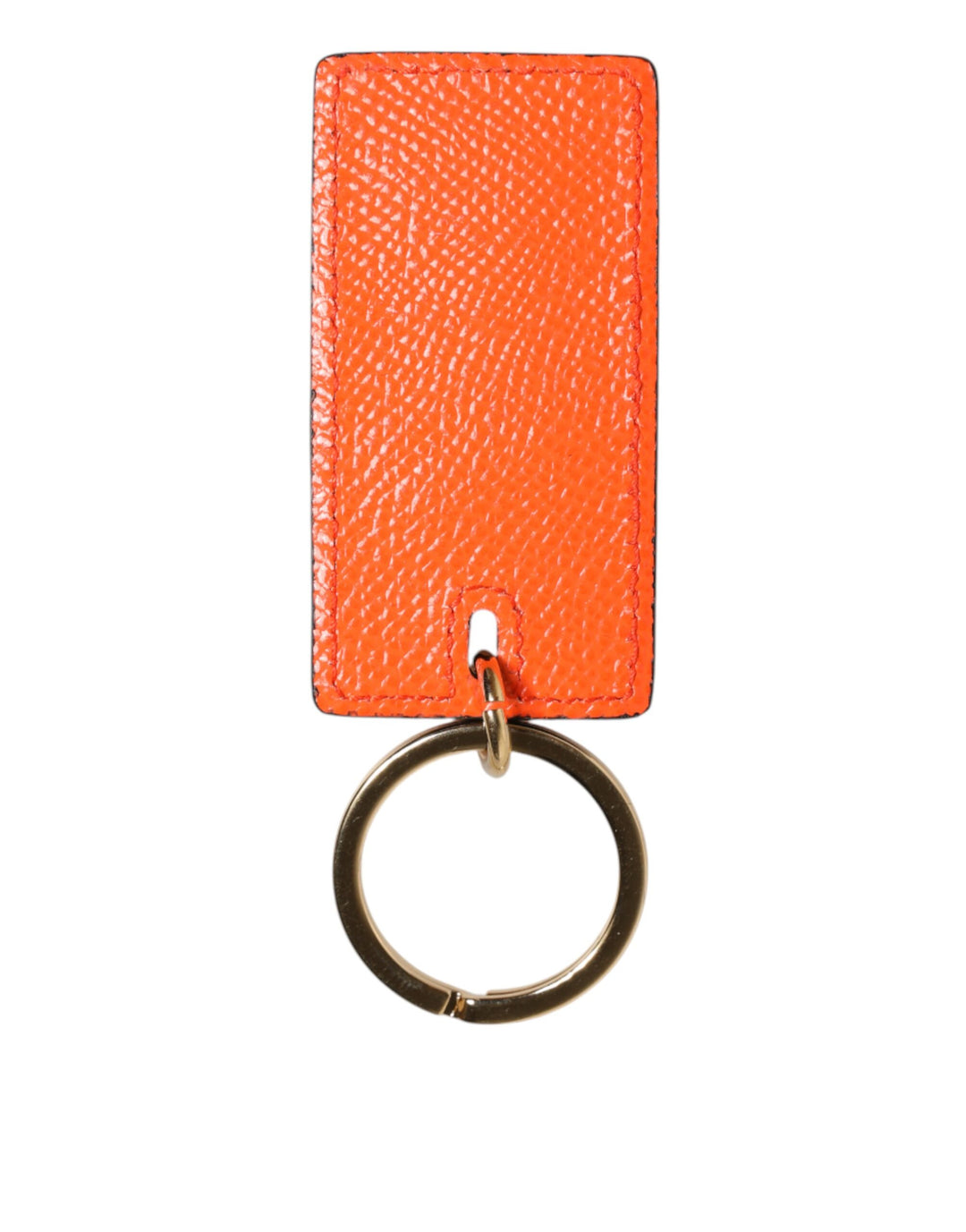 Dolce & Gabbana Orange Calf Leather Logo Metal Ring Keychain Keyring