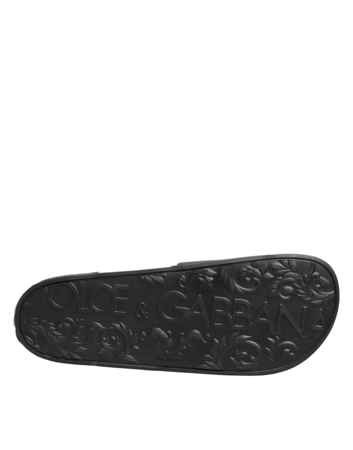 Dolce & Gabbana Black Leather Slides Sandals Beachwear Shoes