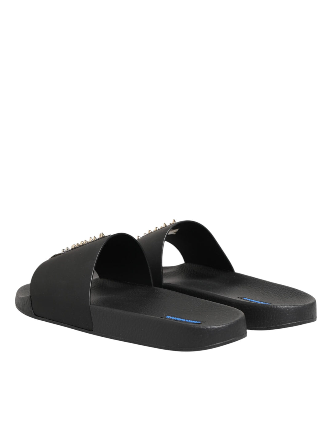 Dolce & Gabbana Black Leather Slides Sandals Beachwear Shoes