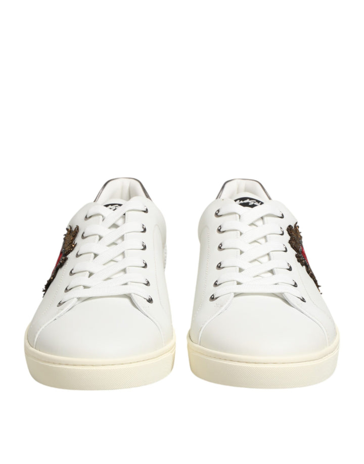 Dolce & Gabbana White Leather Heart Embellished Sneakers Shoes