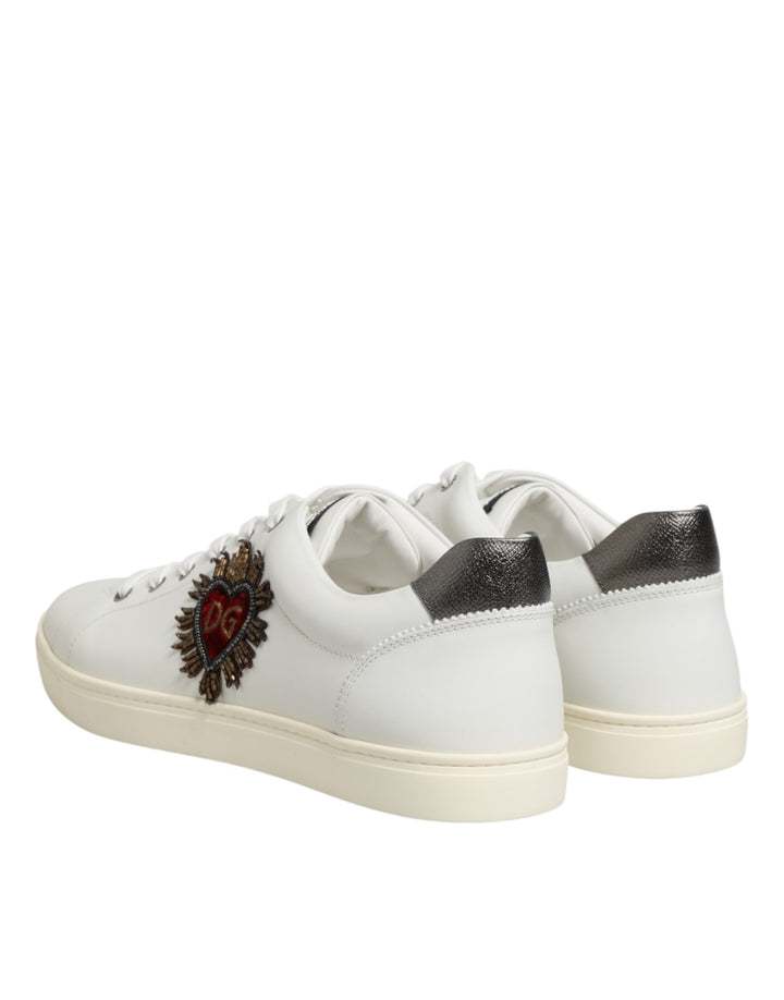 Dolce & Gabbana White Leather Heart Embellished Sneakers Shoes
