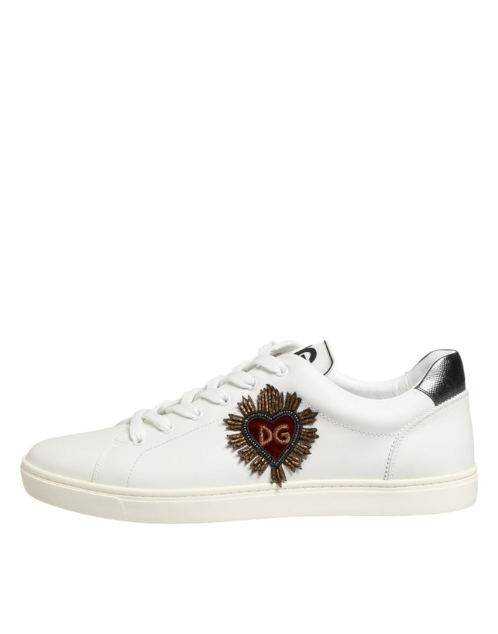 Dolce & Gabbana White Leather Heart Embellished Sneakers Shoes