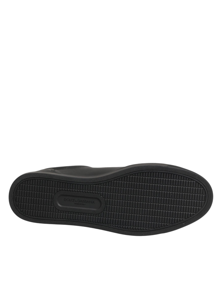 Dolce & Gabbana Black Leather Heart Embellished Sneakers Shoes