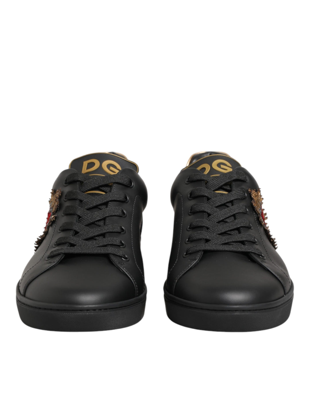 Dolce & Gabbana Black Leather Heart Embellished Sneakers Shoes