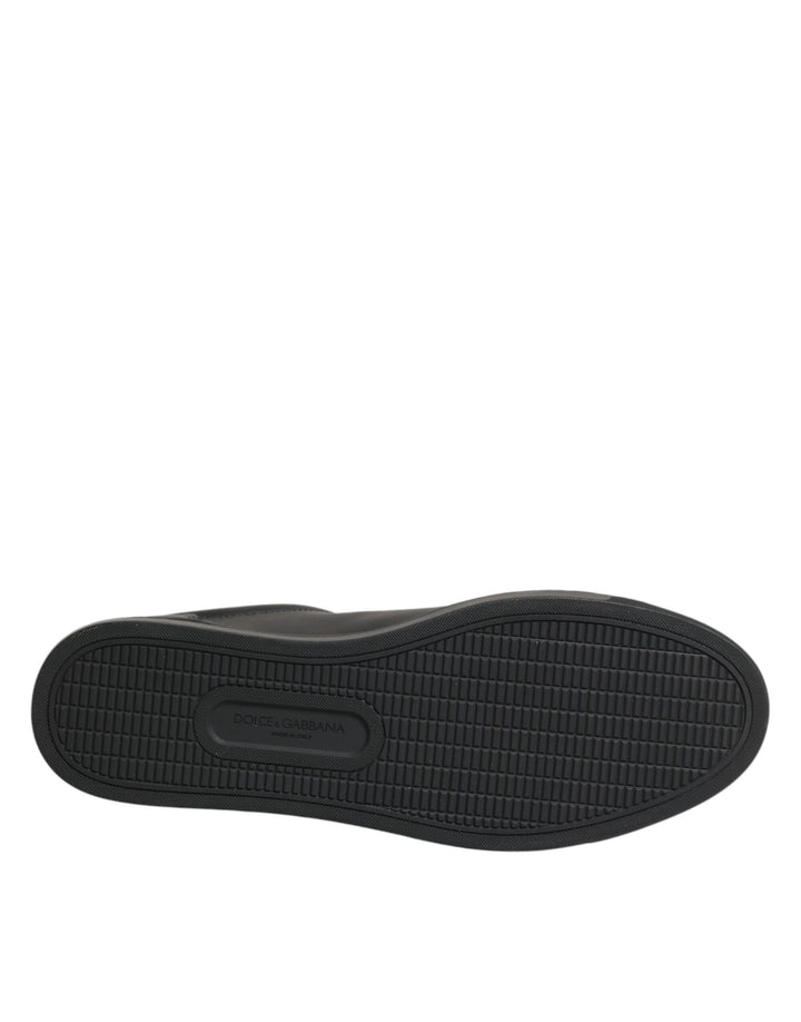 Dolce & Gabbana Black Leather Heart Embellished Sneakers Shoes