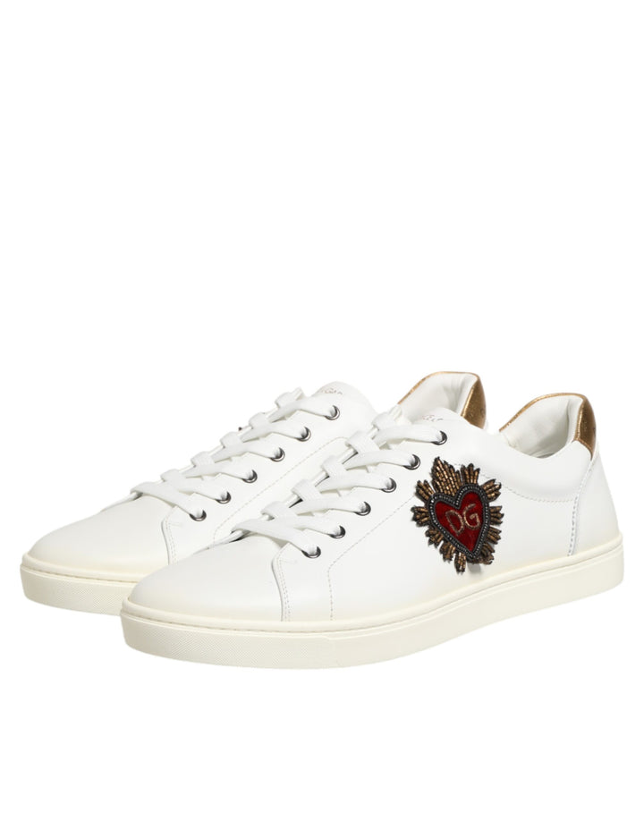 Dolce & Gabbana White Heart Embellished Sneakers Shoes