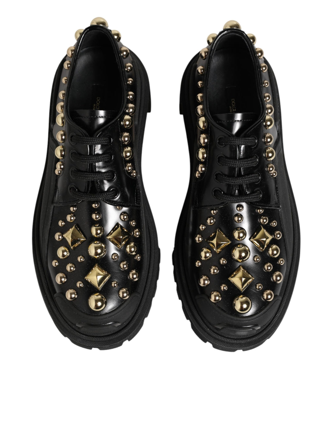 Dolce & Gabbana Black Leather Jeweled Crystals Derby Shoes