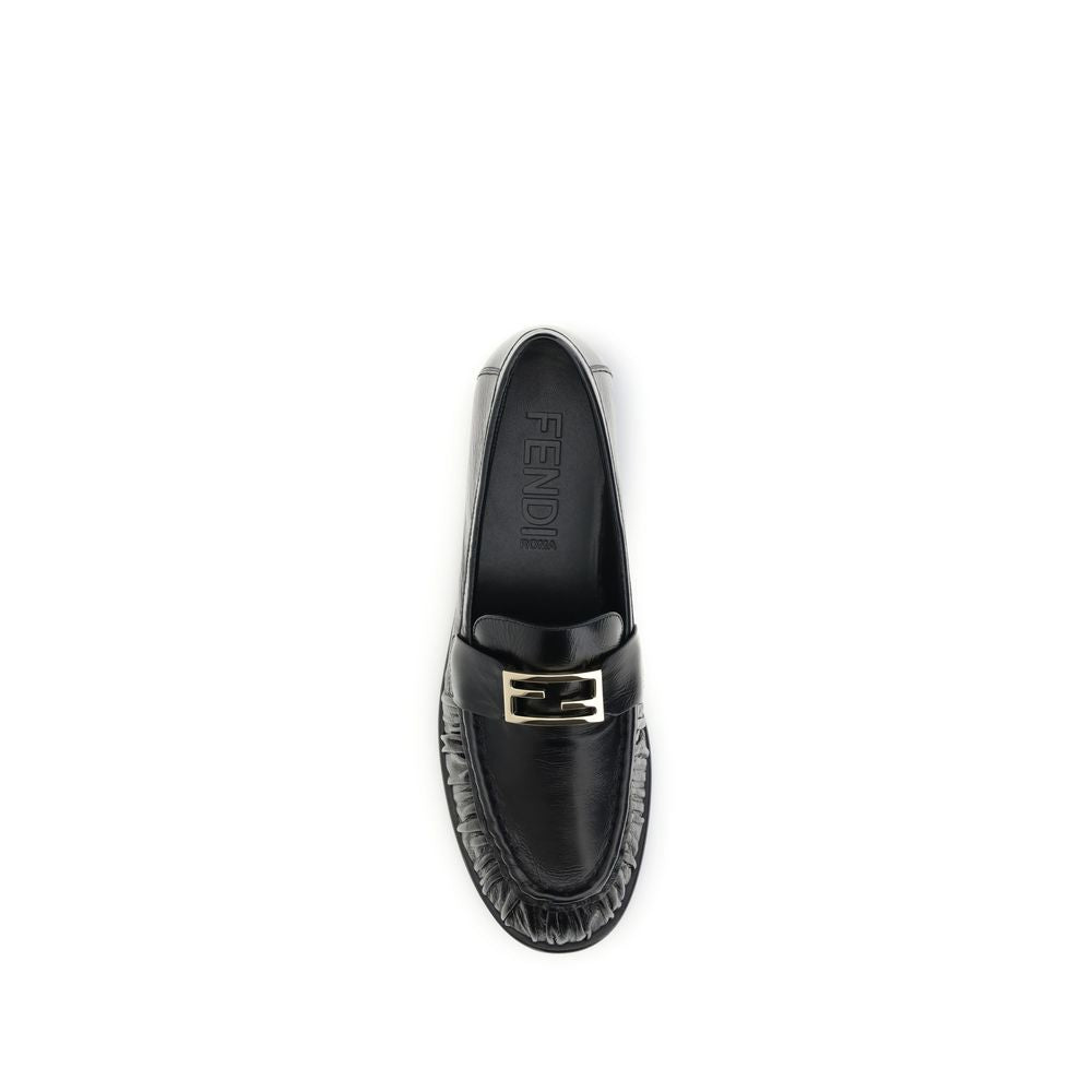 Fendi Black Calf Leather Bos Taurus Slip-On Loafers