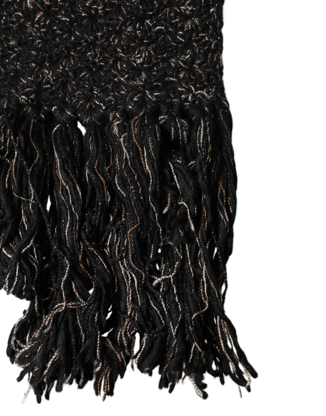 Dolce & Gabbana Black Wool Fringes Neck Wrap Foulard Scarf