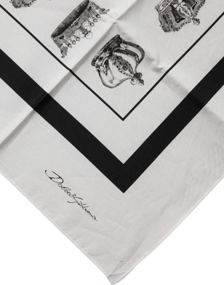 Dolce & Gabbana White Crown Cotton Square Foulard Scarf