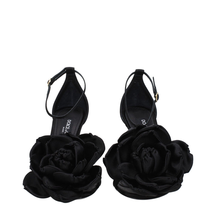 Dolce & Gabbana Black Satin Stiletto Heel Sandals