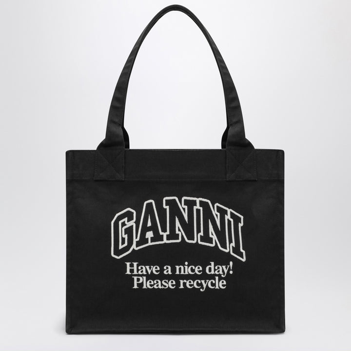 GANNI Large black canvas tote bag