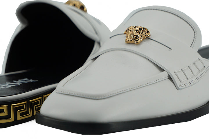 Versace Elegant White Leather Flat Slides