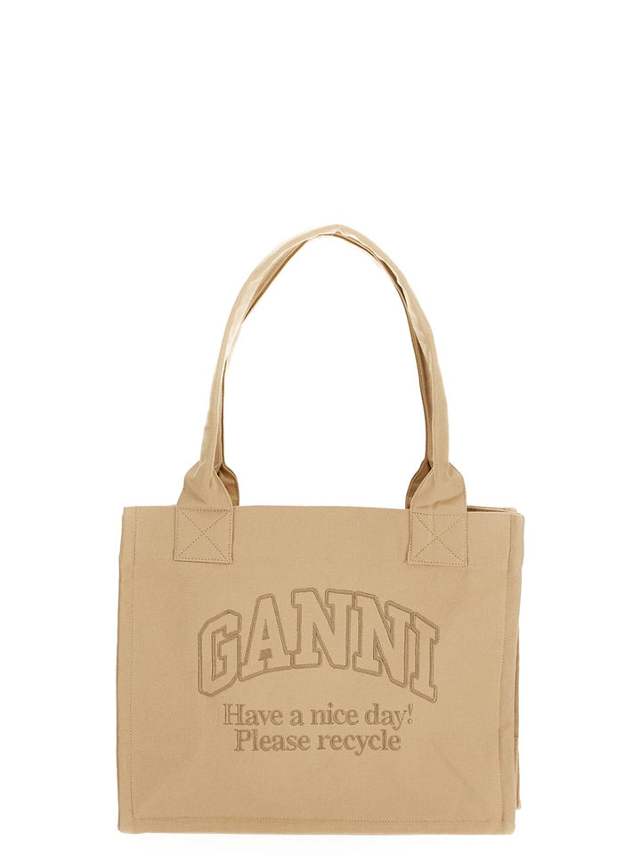 Ganni Cream Large Canvas Tote Bag