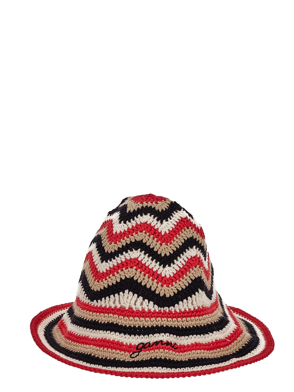 Ganni Red Cotton Crochet Bucket Hat
