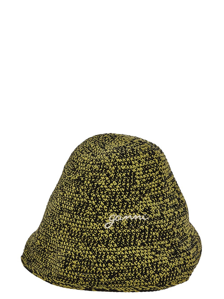 Ganni Logo-Embroidered Chunky-Knit Bucket Hat