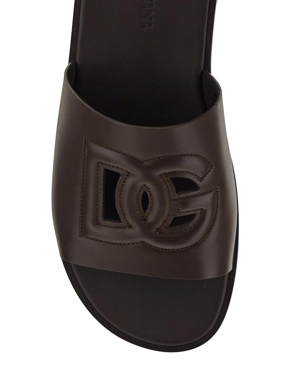Dolce & Gabbana Embossed-Logo Leather Slides