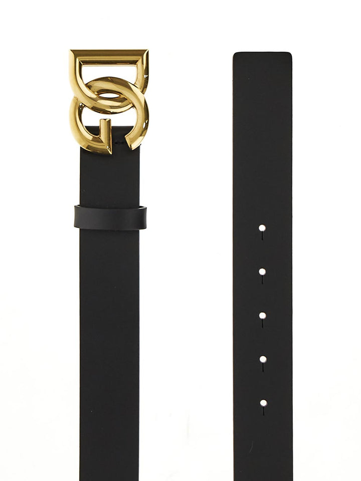 Dolce & Gabbana Lux Leather Belt With Crossover Dg Logo Buckle