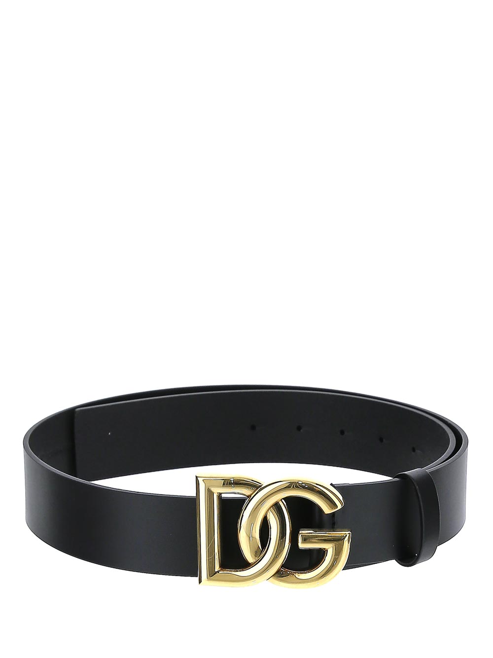 Dolce & Gabbana Lux leather belt featuring a new gold-plated crossover DG logo buckle.