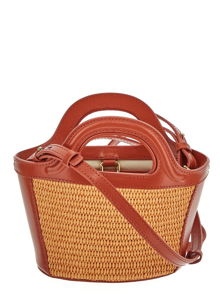 Marni Tropicalia Micro Bag In Brown Leather And Raffia-Effect Fabric