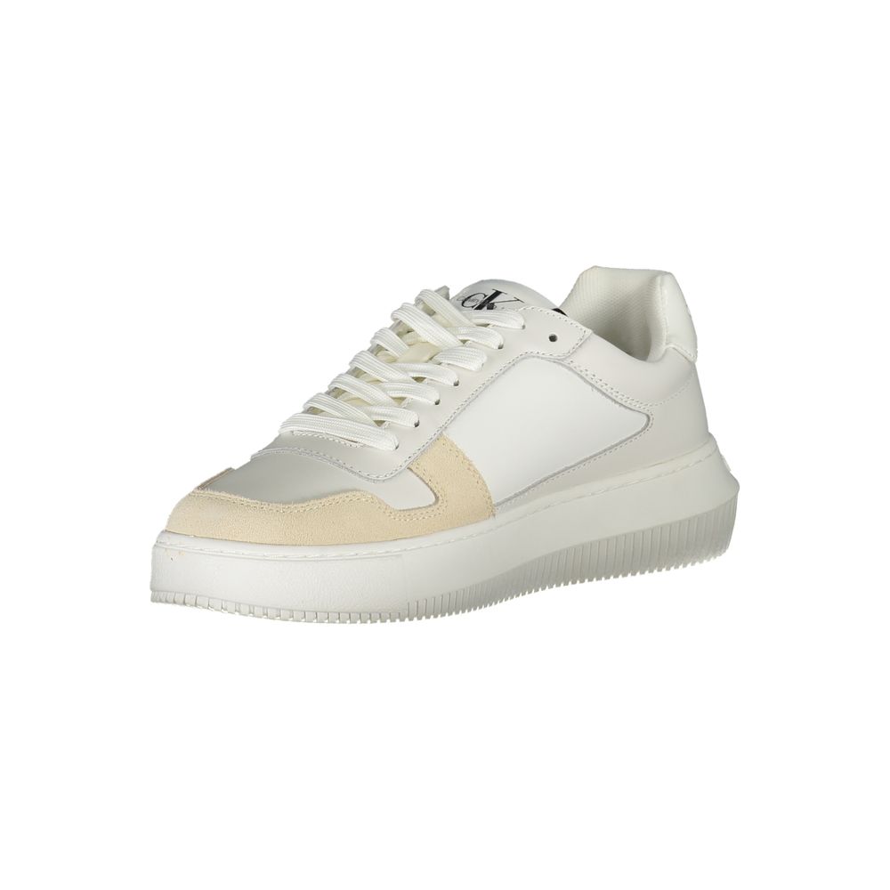 Calvin Klein Elegant White Lace-Up Sneakers with Contrast Detail