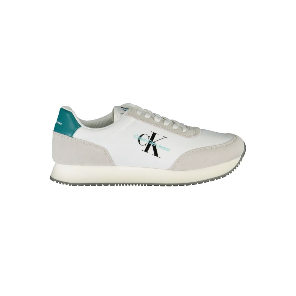 Calvin Klein Elegant White Lace-Up Sneakers with Contrasting Detail