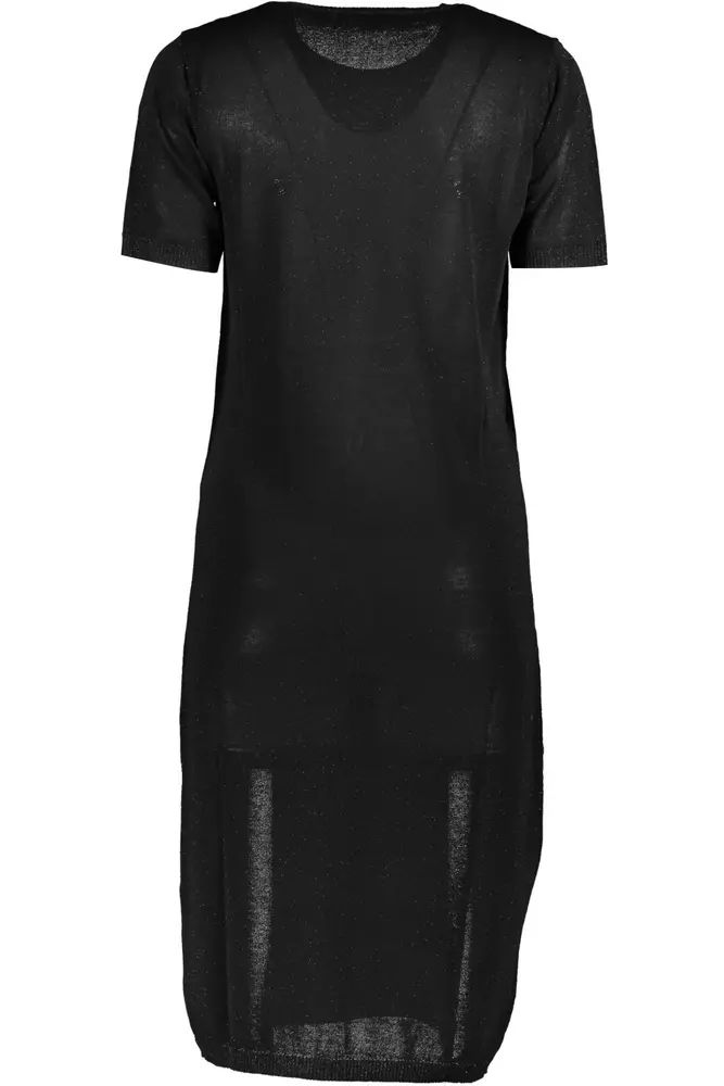 Cavalli Class Chic Black Embroidered Short Sleeve Dress
