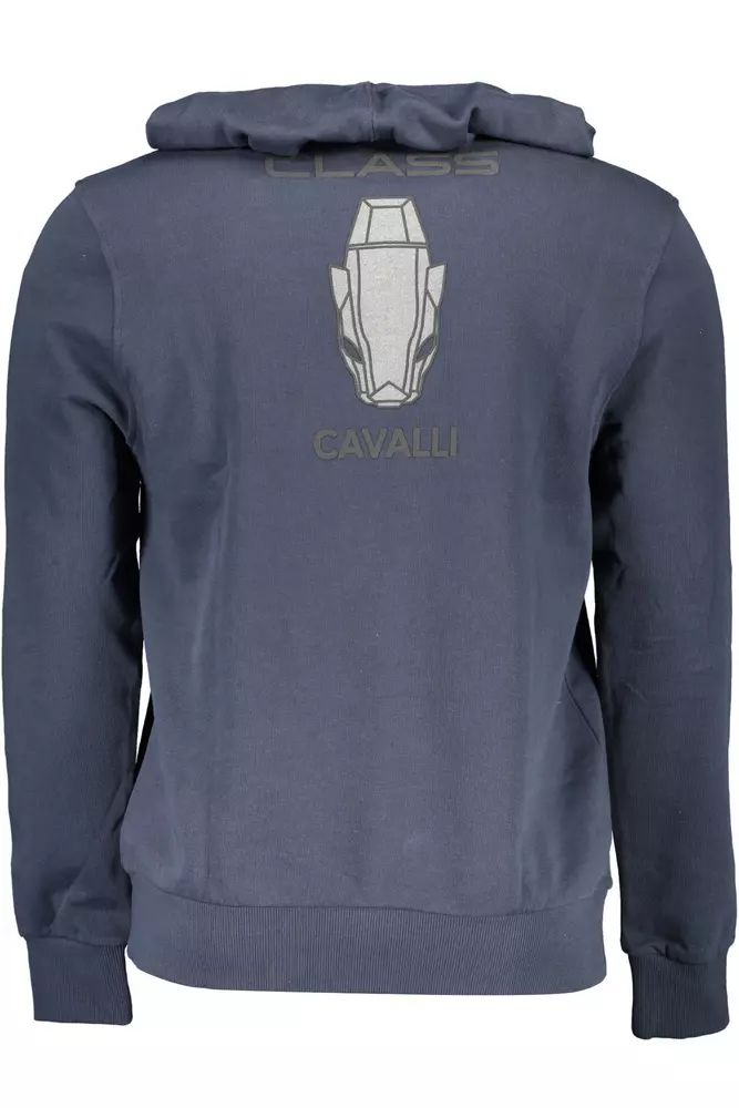 Cavalli Class Blue Cotton Hooded Sweatshirt with Logo Print
