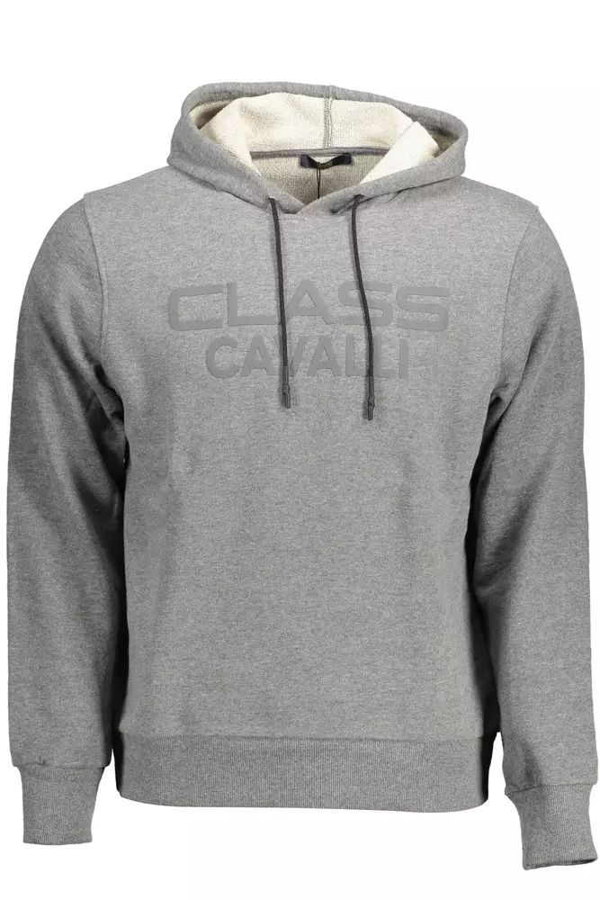Cavalli Class Chic Gray Hooded Sweatshirt with Logo Print