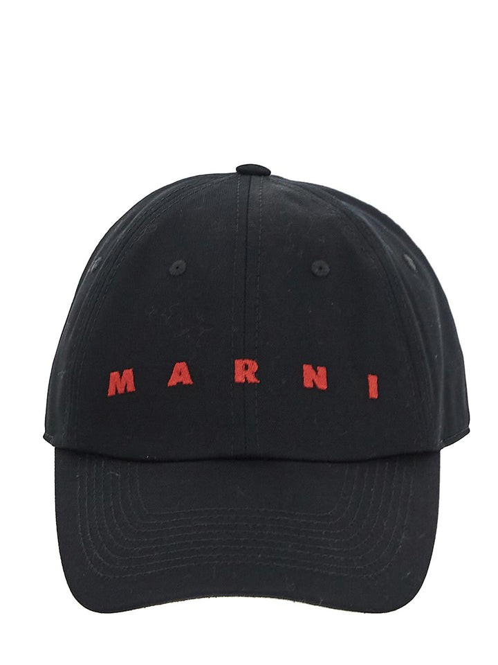 Marni Black Bio Gabardine Cap With Embroidered Logo
