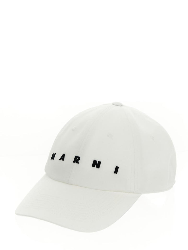Marni White Bio Gabardine Cap With Embroidered Logo