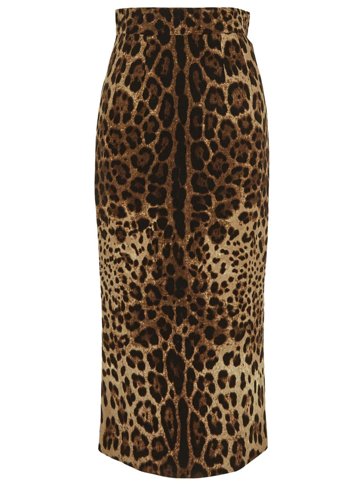 Dolce & Gabbana Leopard-Print Double Crepe Calf-Length Skirt