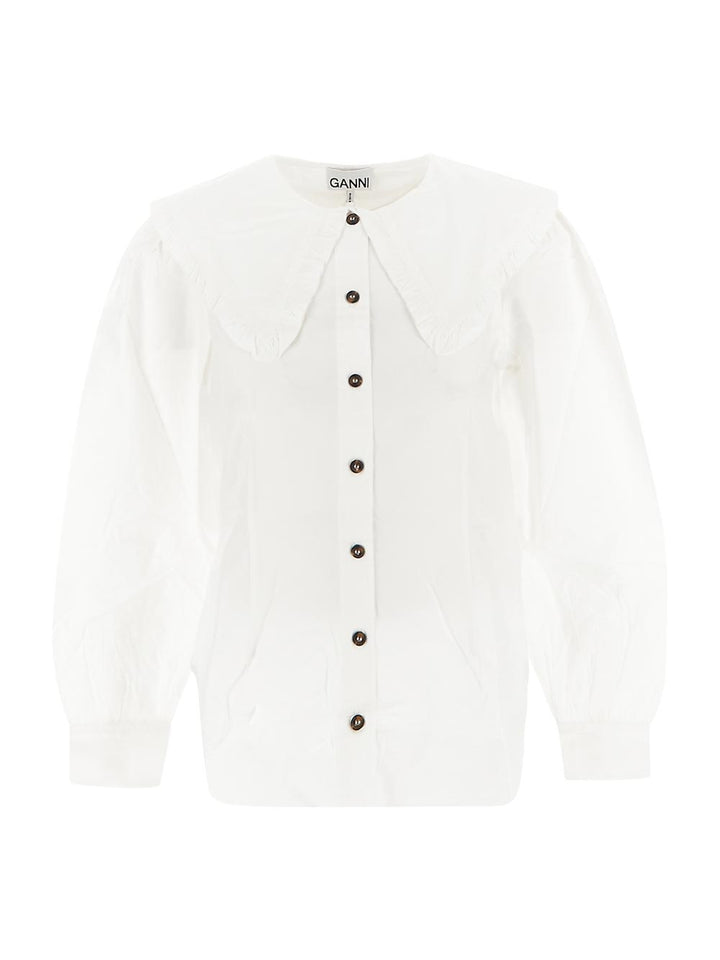 Ganni White Frill Collar Poplin Shirt