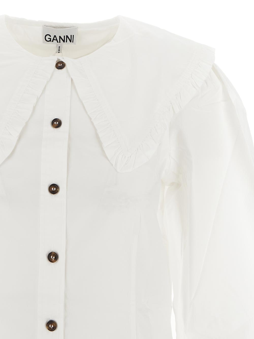 Ganni White Frill Collar Poplin Shirt