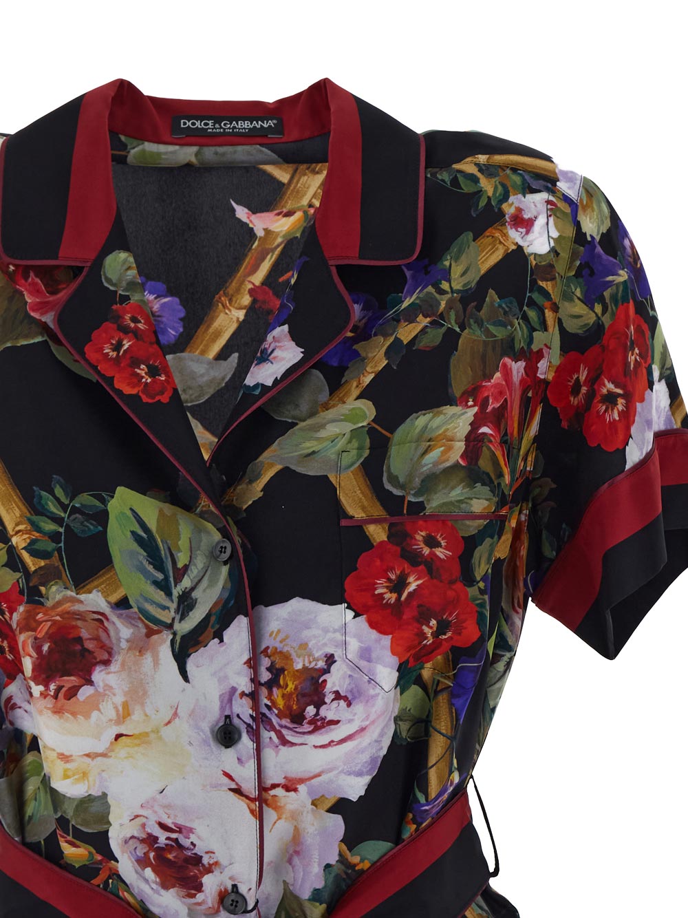 Dolce & Gabbana Floral-Print Belted Silk Shirt