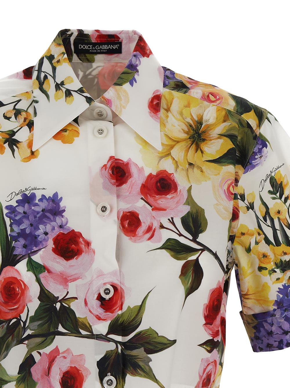 Dolce & Gabbana Short Cotton Shirt With Garden Print