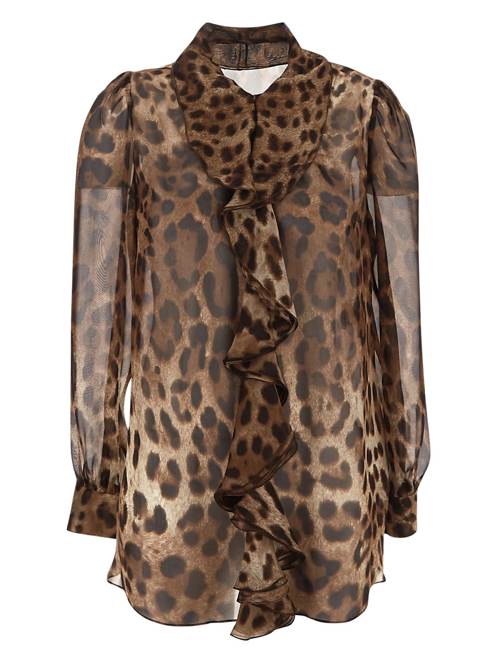 Dolce & Gabbana Leopard-Print Chiffon Shirt With Ruches